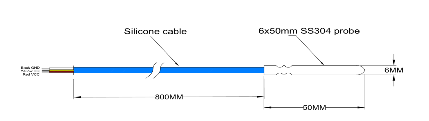 Wasserdichter DS18B20 Temperatursensor mit Silikonkabel