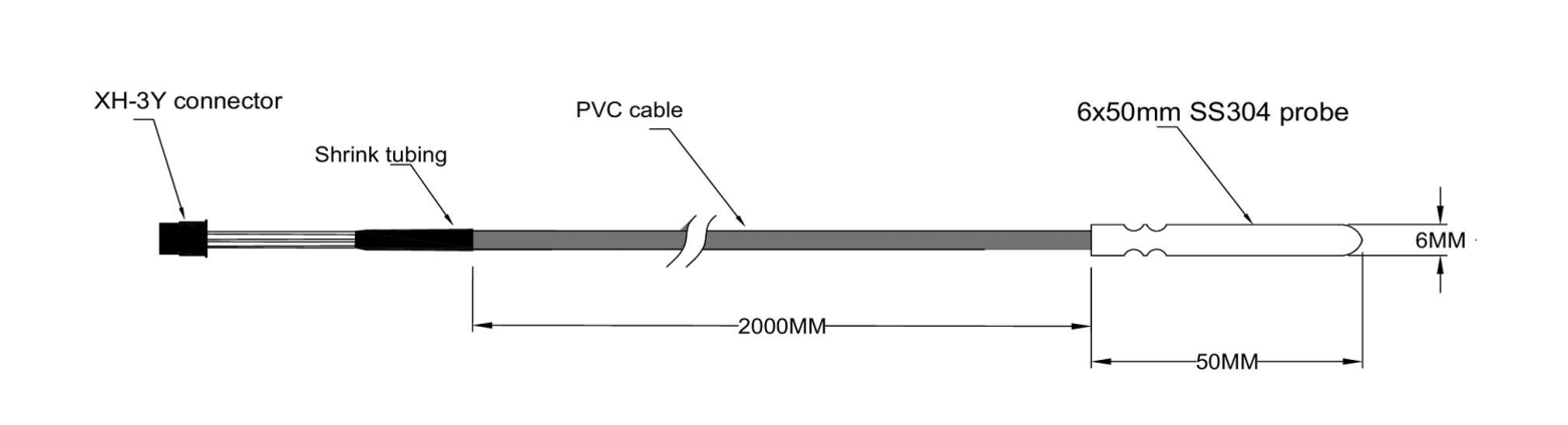Digitaler Temperatursensor DS18B20 — Edelstahlfühler, XH-3Y-Steckverbinder