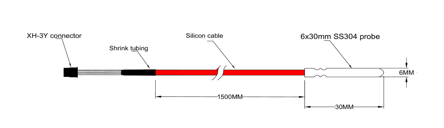 Digitaler Temperatursensor DS18B20 — Silikonkabel, XH-3Y-Steckverbinder