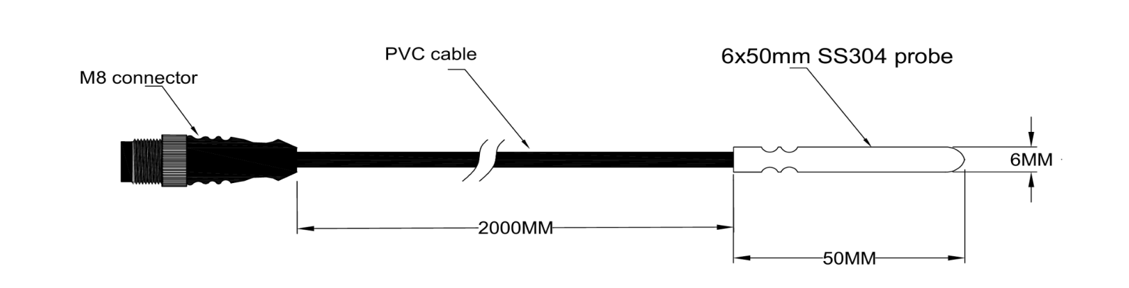 Digitaler Temperatursensor DS18B20 — Wasserdicht, M8-Steckverbinder