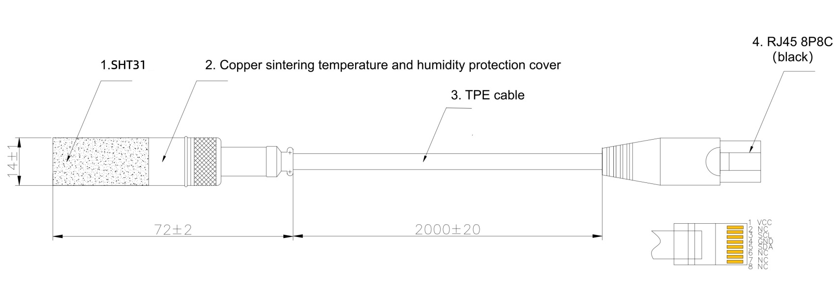 Temperatur- und Feuchtesensor SHT31 — Sinterfilter, RJ45-Steckverbinder