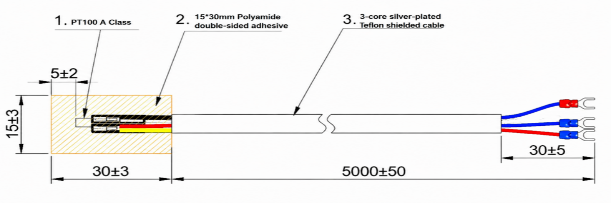 Klasse A PT100 Oberflächentemperatur-Sonde mit Polyimid-Klebstoff