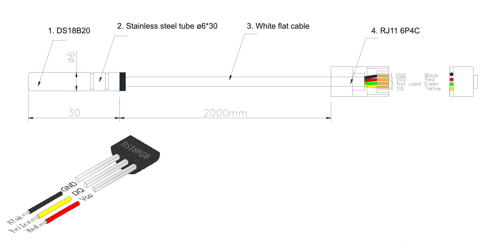Digitaler Temperatursensor DS18B20 — RJ45-Steckverbinder, Kühlkettenlogistik