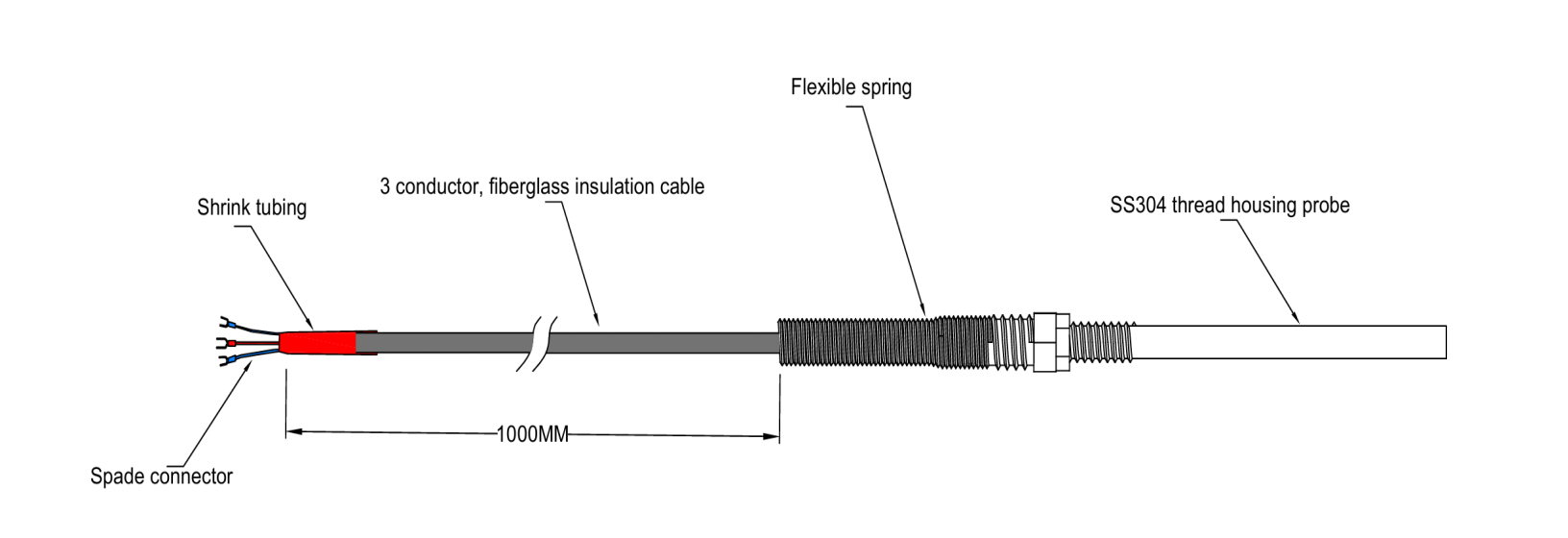 RTD-Temperatursensor PT100 — 3-Leiter-Ausführung, Gewindegehäuse, Industrieeinsatz